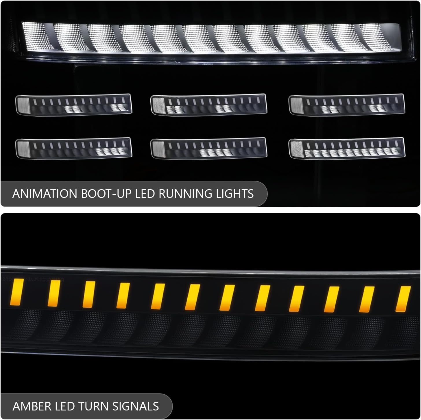 DNA MOTORING Pair Sequential Start Up LED DRL Turn Signal Bumper Lights Compatible with Chevy GMC Express Savana 1500 03-14 / Express Savana 2500 3500 03-23, Black/Amber, BL-LED-CEGS03-BK-CL1