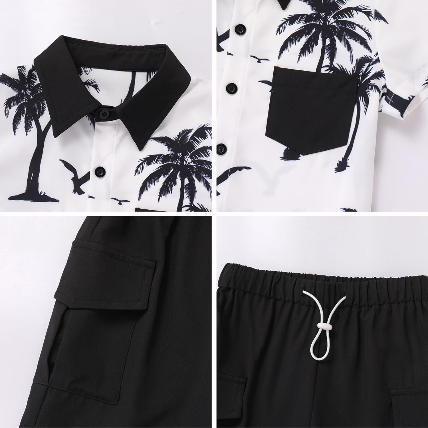 IBTOM CASTLE Boys Hawaiian Button Down Shirts and Short Sets with Bucket Hat Kids Summer Vacation Outfits Tropical Shirt - Image 6