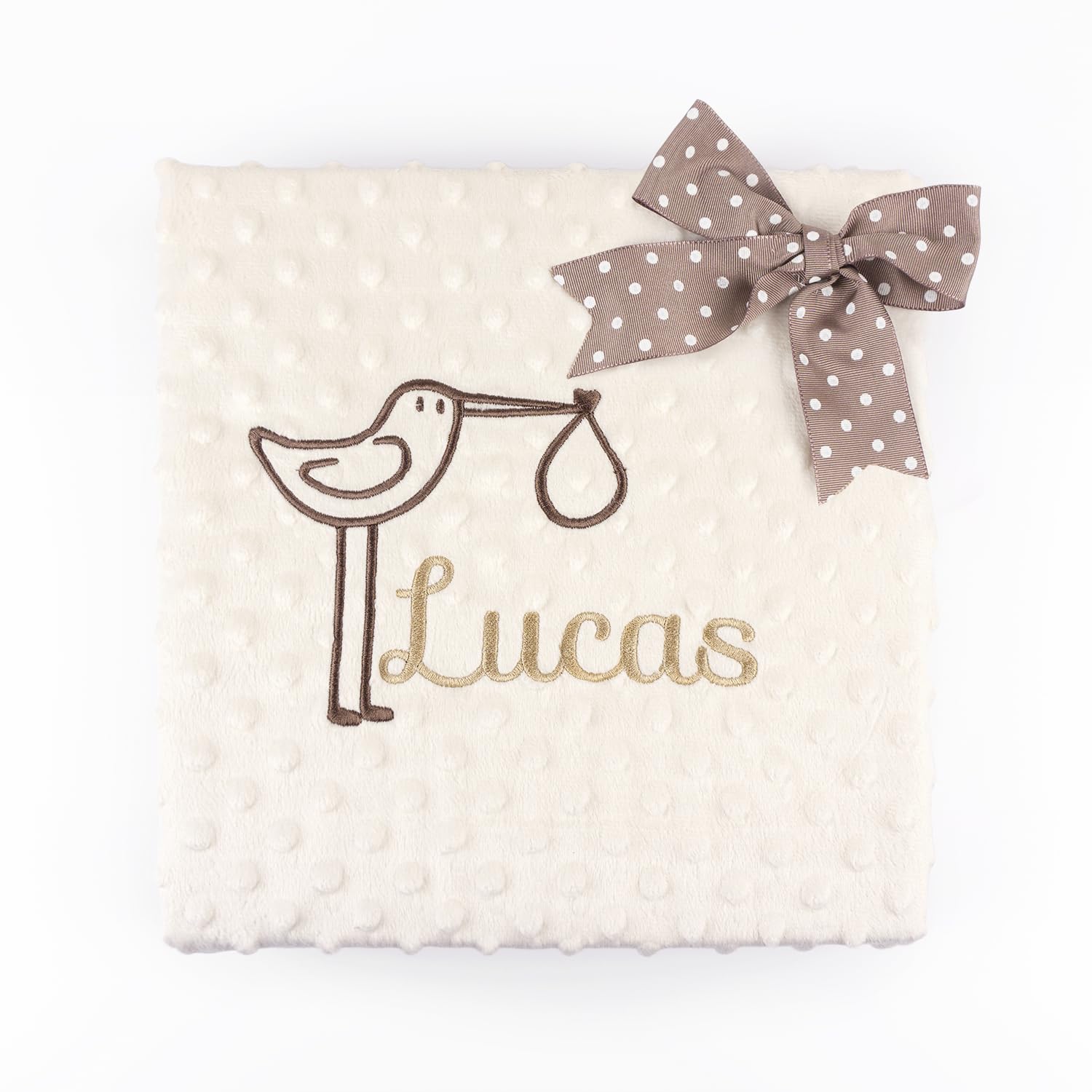 Personalised Baby Blanket with Classic Name – Beige | Double Layer Blanket 80 x 110 cm with Bubble Texture, Embroidered Name | Soft, Light and Warm Blanket | In Gift Bag