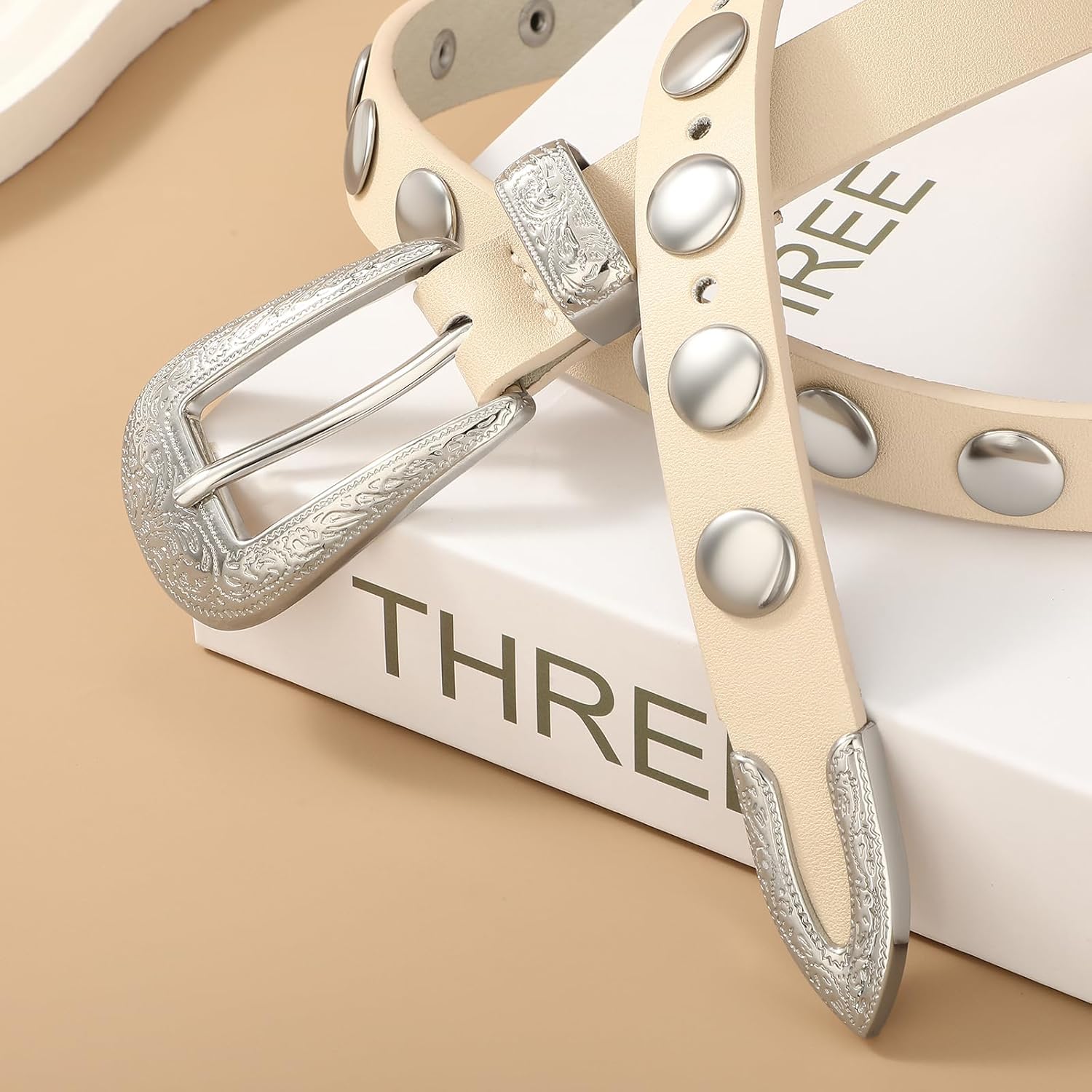 SANSTHS Women Western Studded Belt for Jeans Fashion Thin Leather Belt Vintage Skinny Ladies Belts for Dresses - Image 6