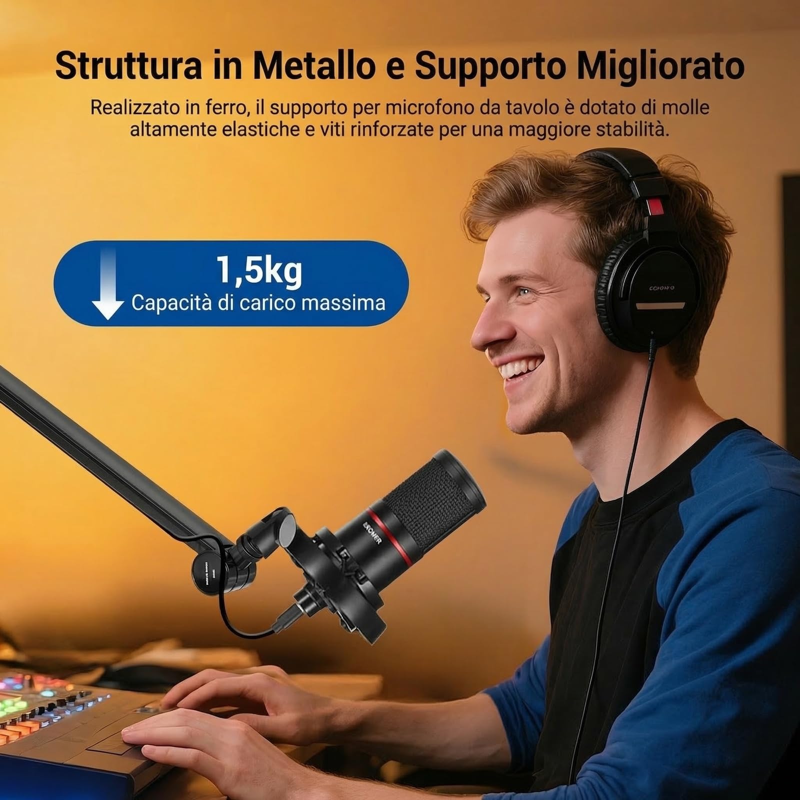 NEEWER BASICS Braccio Microfono, 31" Supporto Mic da Tavolo Flessibile, Compatibile con Blue Yeti FIFINE AM8 K669B HyperX QuadCast S SoloCast AT2020 Shure SM7B MV7 per Gaming Streaming Riprese, MS050