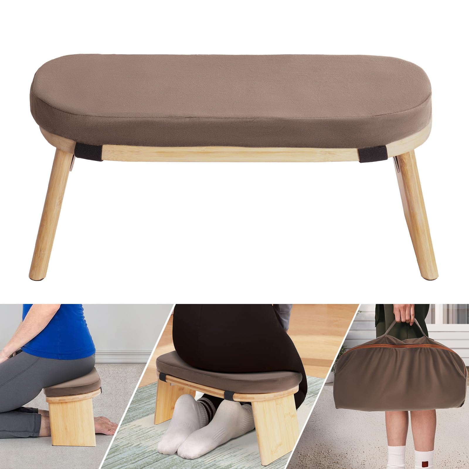 MINRS Banco de meditación plegable de madera para meditación, banco de meditación con cojín, taburete ergonómico para oración, taburete de yoga para arrodillarse y sentarse, meditación profunda y