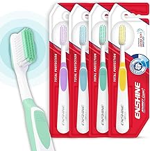 Enshine Advance Clean + Toothbrush Set | Ultra Soft Bristles, Compact Brush Head & Effective Tongue Cleaner | Complete Oral Care Manual Tooth Brush Set for Adults – Pack of 4 (Multicolor)