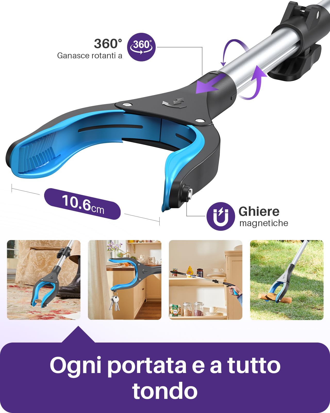 Kekoy Pinza Telescopica per Anziani Alluminio, Pinza Raccogli Oggetti Pieghevole/Girevole, Braccio Afferraggio Extra Lungo, Aiuto Afferrare con Punta Magnetica (110 cm 1 confezione)