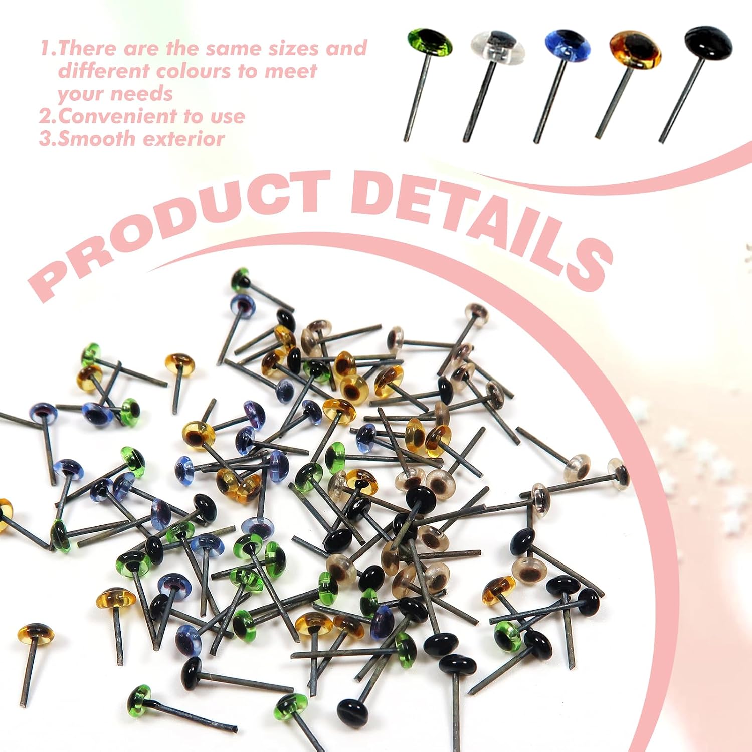 TOAOB 100pcs 3mm Glass Eyes Kits Mixed Colors for Crafts Needle Felting Decoration Sewing