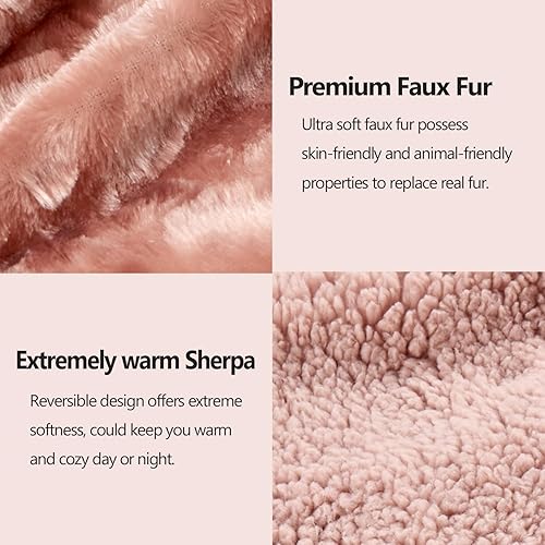 Miniatura 5 de NEWCOSPLAY Manta de piel sintética súper suave tamaño Queen, color rosa polvoriento, manta cálida de felpa para sofá y cama (rosa polvoriento, Queen