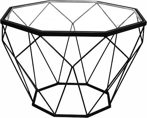 LeisureMod Malibu - Mesa de centro moderna octágono con base geométrica, color negro