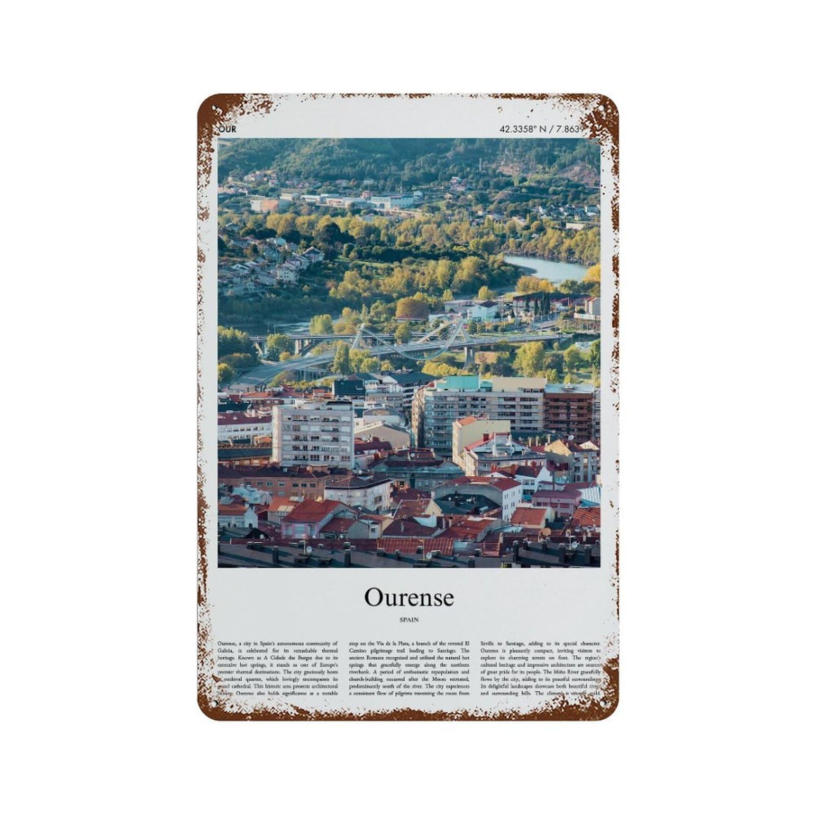 xiaoxiaoshen Ourense Spain City Scenery Wall Decor Art Metal Tin Poster Modern Home Decor Art Home Bar Shop Decorations Vintage Sign 30x20cm