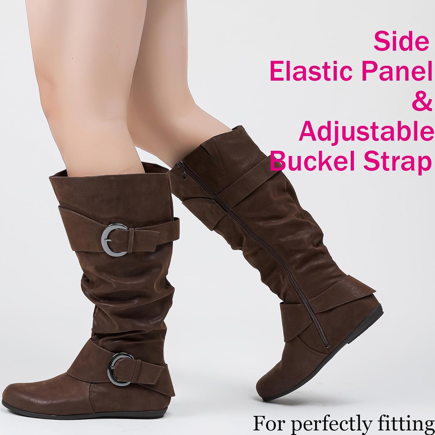 Luoika Women's Extra Wide Calf Knee High Slouchy Boots, Wide Width Tall Boots with Flat Heel Side Zipper. - Image 4