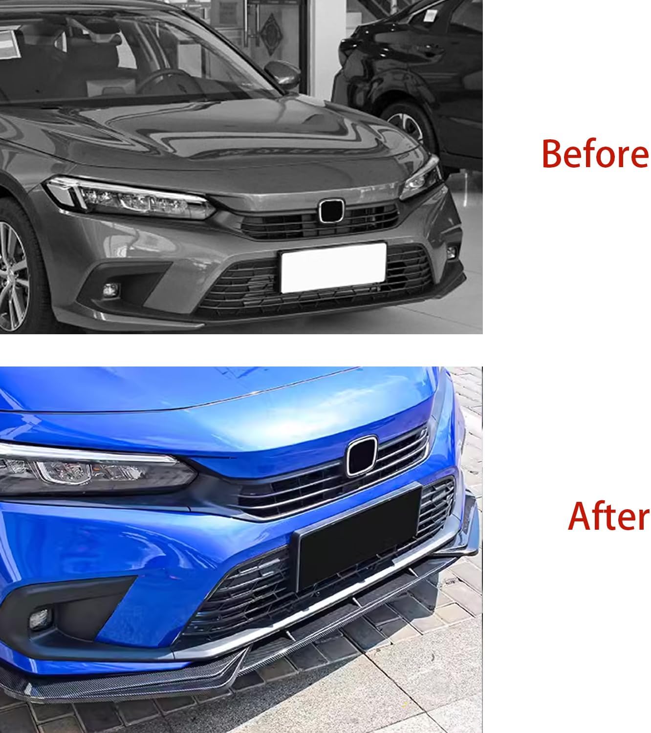 Front Bumper Lip Compatible with Honda Civic 11th Gen 2022 2023 2024 2025 4-Door Sedan & Hatchback PP Front Lip Lower Chin Spoiler Splitter 3PCS Carbon Fiber Color