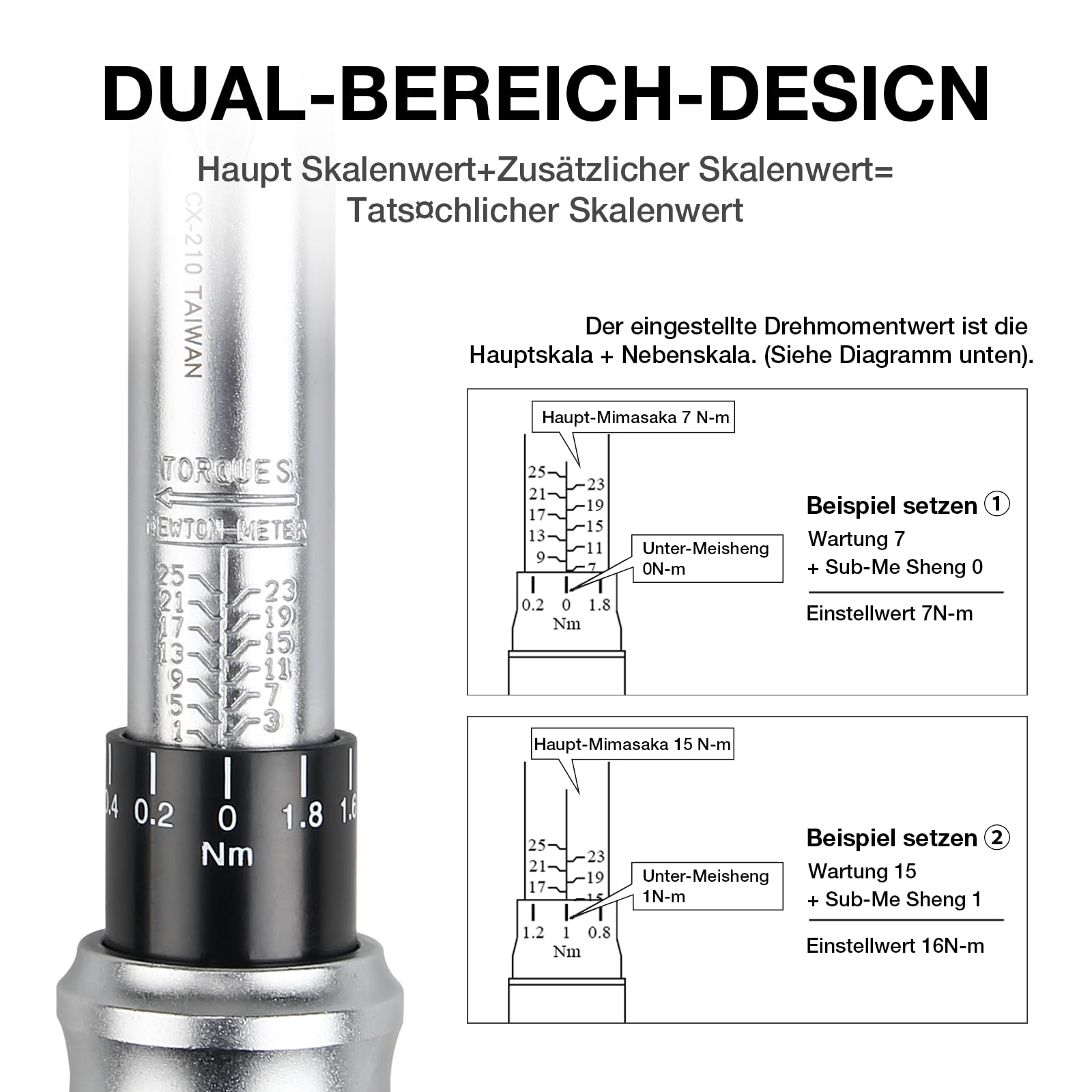 CXWXC Llave dinamométrica para bicicleta de 1/4 pulgadas, 1 hasta 25 Nm, par de torsión, herramienta de reparación, llave de par de torsión, incluye hexágono interior hexagonal Torx para bicicleta de