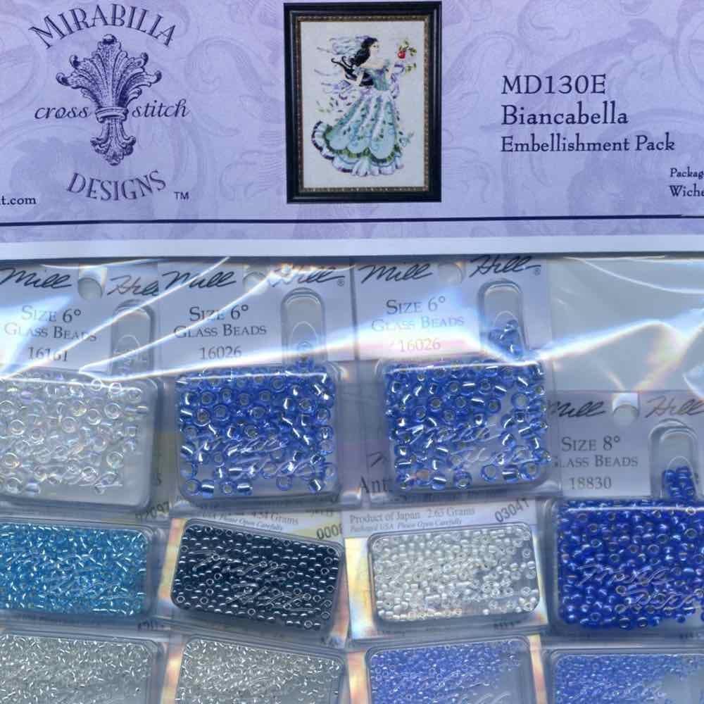 Mirabilia Designs Biancabella Linen Kit Beaded Counted Cross Stitch by Nora Corbett MD130 (Bundle: Chart, Fabric, Beads, Silk Floss)