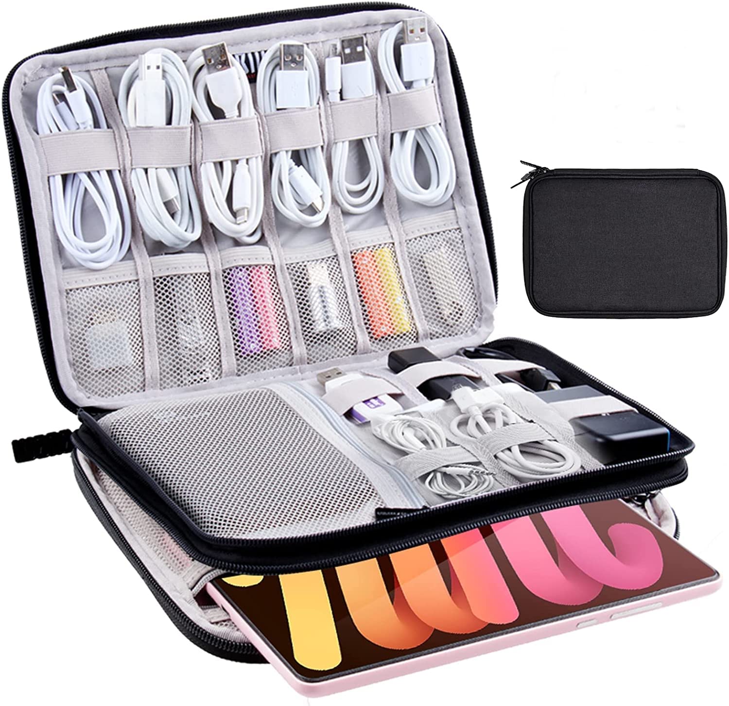 ProElite Nylon 2 Layers Electronic Accessories Organizer, Travel Gadget Bag for Cables, USB Flash Drive, Hark Disk, Fits for iPhone, iPad Mini, Galaxy Tab A7 lite, Kindle, Lenovo M8, Nokia T10 (B0C1G4N5MK) Amazon Price History, Amazon Price Tracker