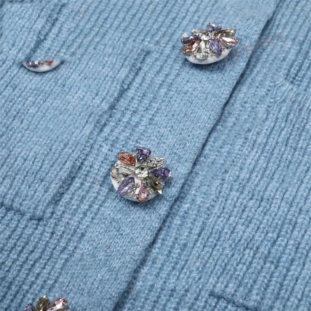 Women's Long Knit Two-Piece Set with Rhinestone Knit Sweater and Mid-Length Slim Fit Skirt