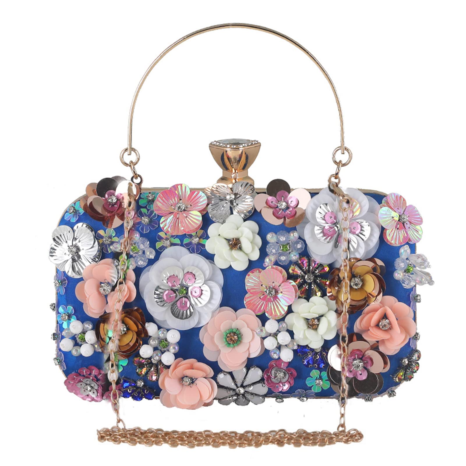 Bolsa de Noche para Mujer Flor Bolso de Boda Elegante Embrague Bolso de Hombro Bolsos Bandolera Bolsas de Mensajero para Fiesta de Graduación Banquete Boda Azul