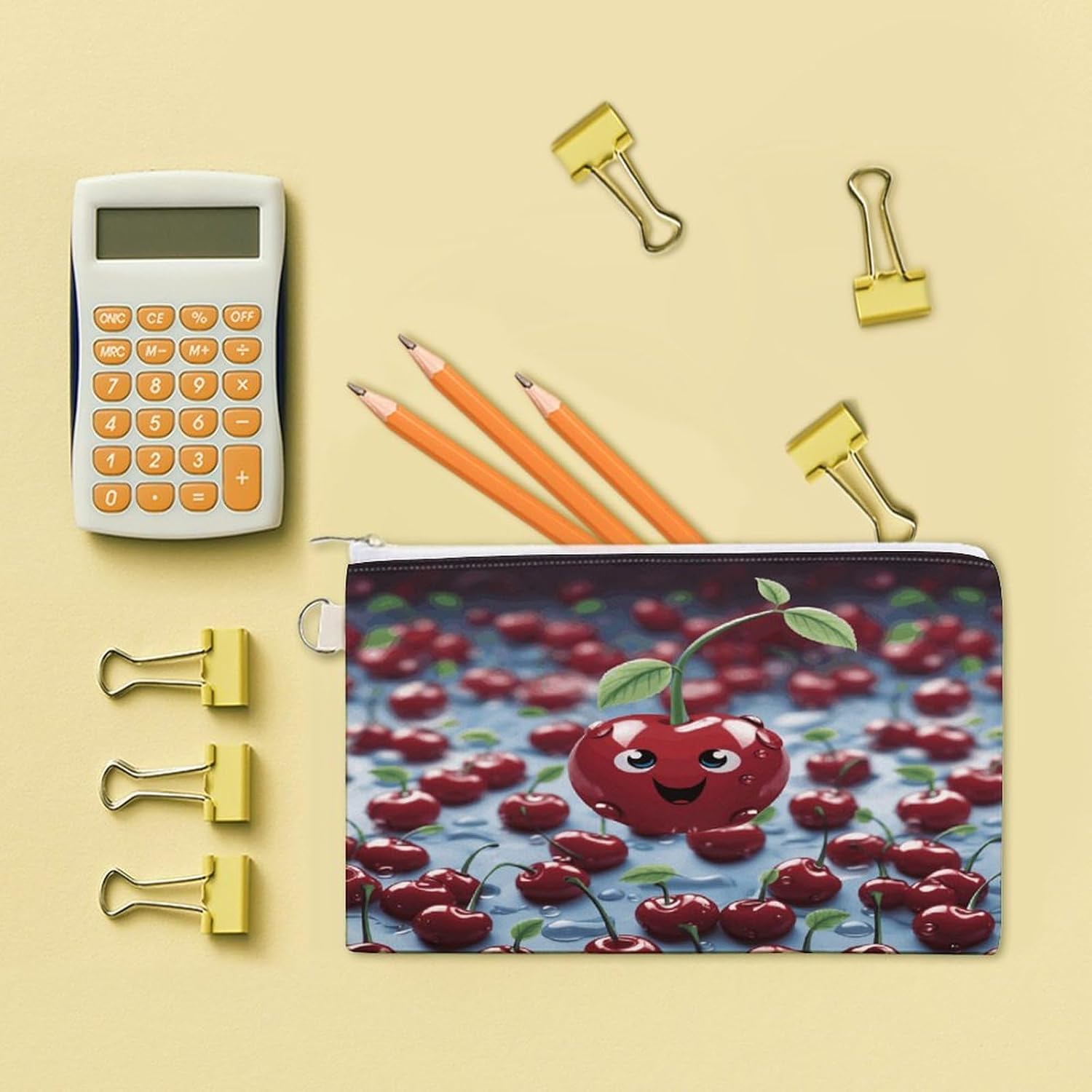 Cartoon Cherry Coin Purse Mini Pouch Change Wallet with Keychain Portable Coin Pouch Canvas Change Purse