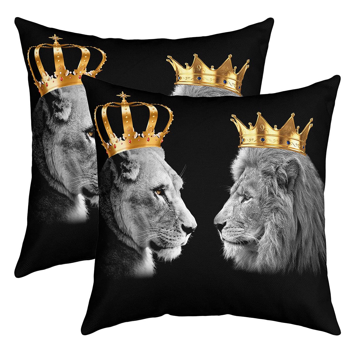 Manfei 3D Wild Animal Pillow Cover African Lion Leopard Wildlife Decor Cushion Cover for Kids Teens Adults Golden Crown Nature King Soft Square Cushion Case for Couch Chairs Office, 2 Pack 16"x16" — image 1
