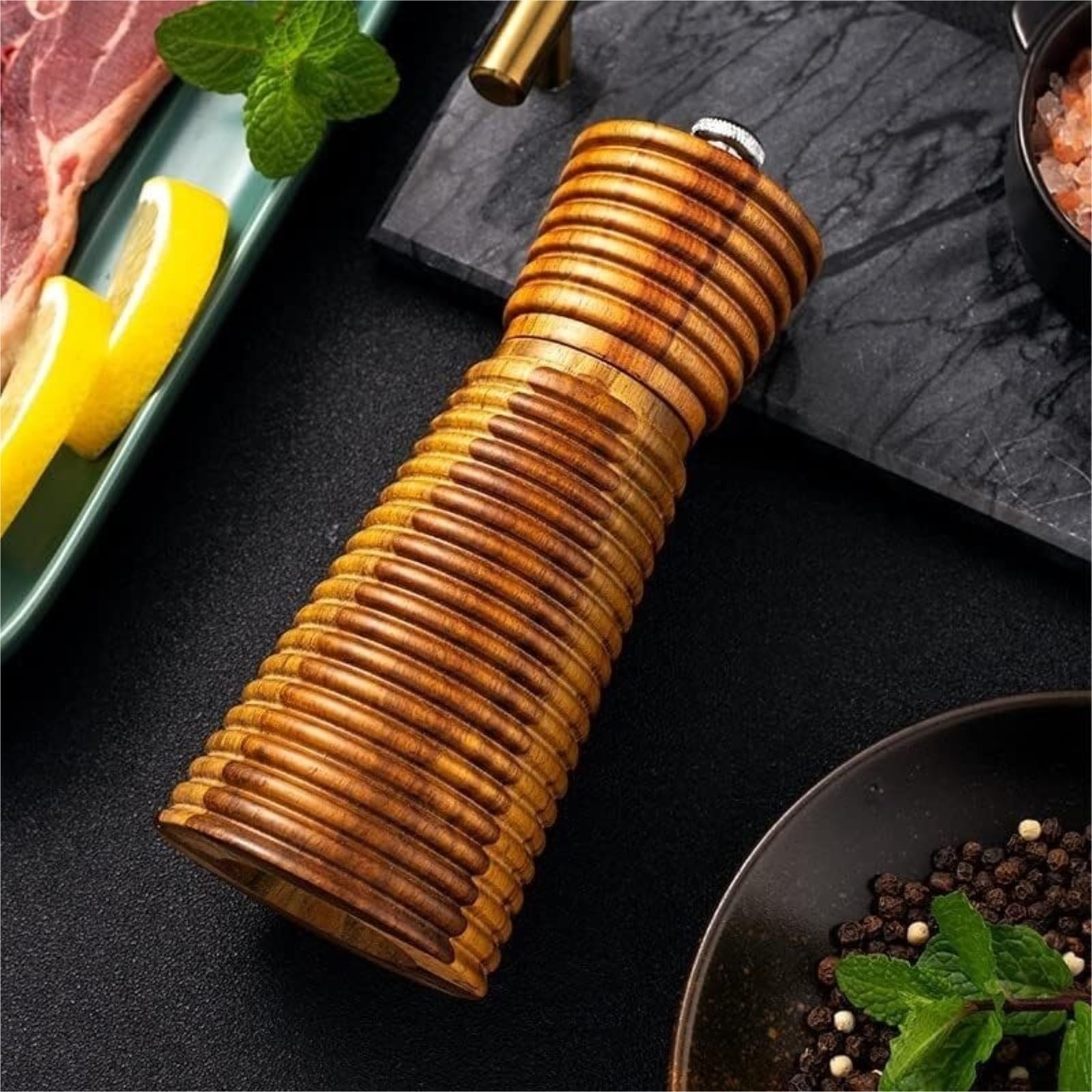 Mühle Für Salz Pfeffer 6-Zoll-Pfeffermühle Aus Akazienholz, Grobes Salz, Pfeffer, Pulver, Mahlen, Gewürzflasche Gewürzmühlen Küche(2pcs)