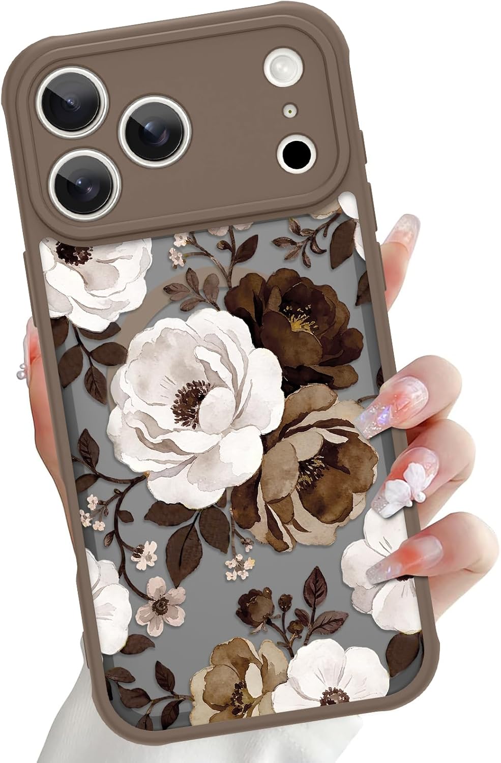 LSL Magnetic for iPhone 17 Pro Max Case Brown Colorful Flower Pattern