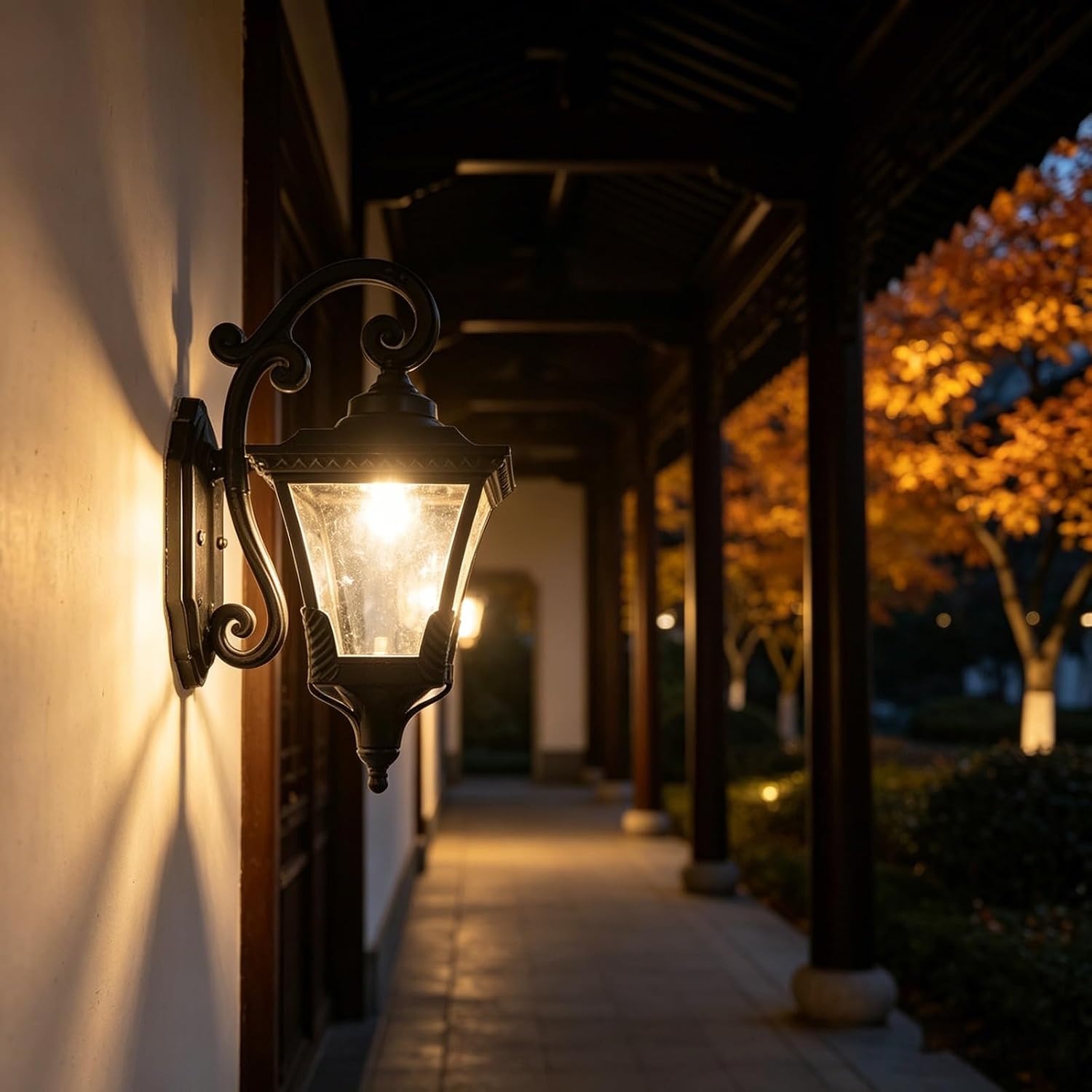 Outdoor Wall Lantern with E27 Socket, 17" Black ABS with Glass Shade