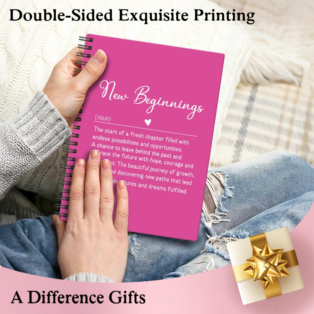 XQLZY Spiralnotizbuch mit Aufschrift "New Beginnings Definition", Rosenrot, Geschenk für Frauen, Lehrer, Schwester, BBF, Geschenk zum Schulabschluss, Geschenk für Söhne, Töchter, inspirierende