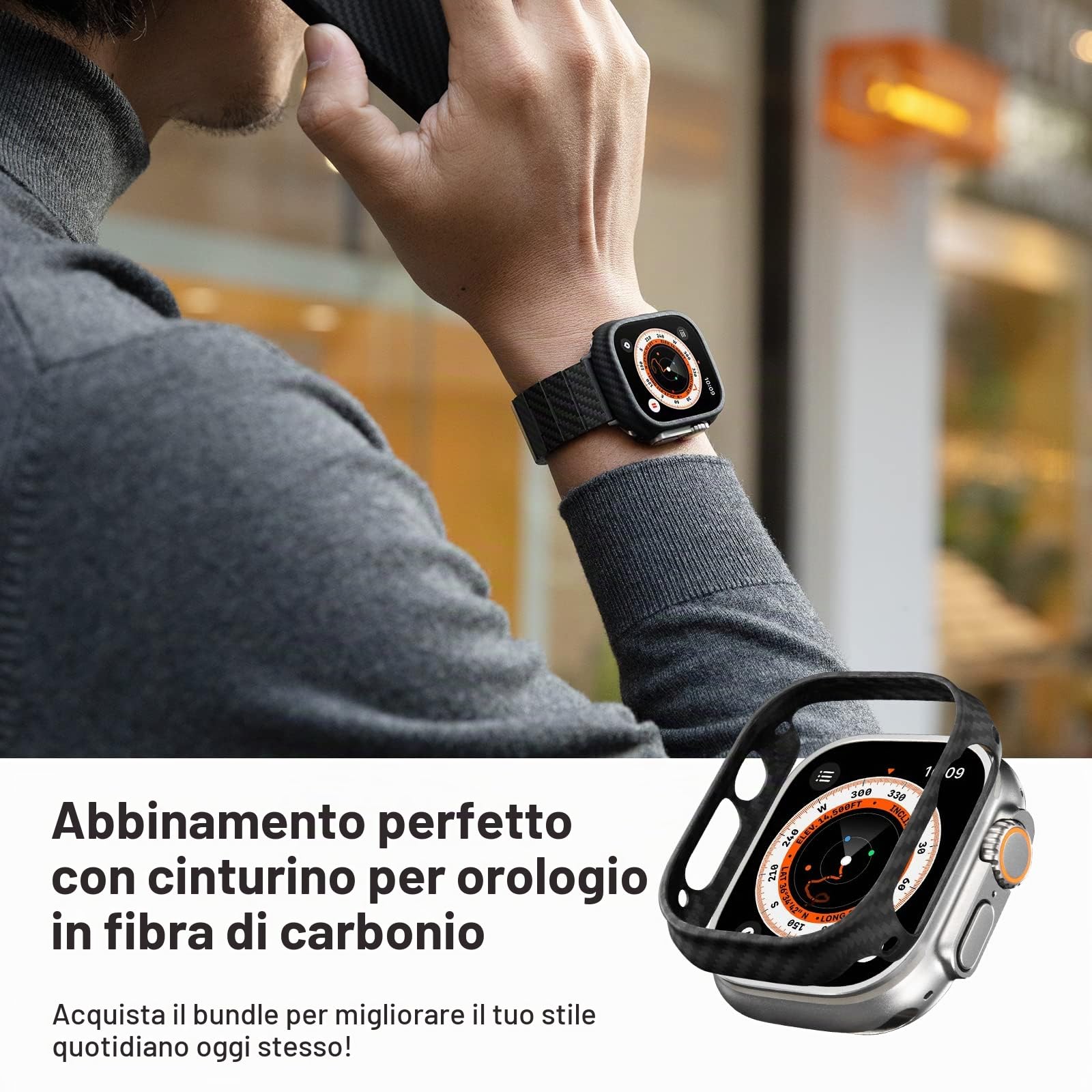 pitaka Custodia Protettiva per Apple Watch Ultra 2/Ultra (49mm) Ultra Sottile e Leggera, con Protezione Completa in Fibra Aramidica 600D, Resistente e Antigraffio, Minimalismo[Air Case] Nero