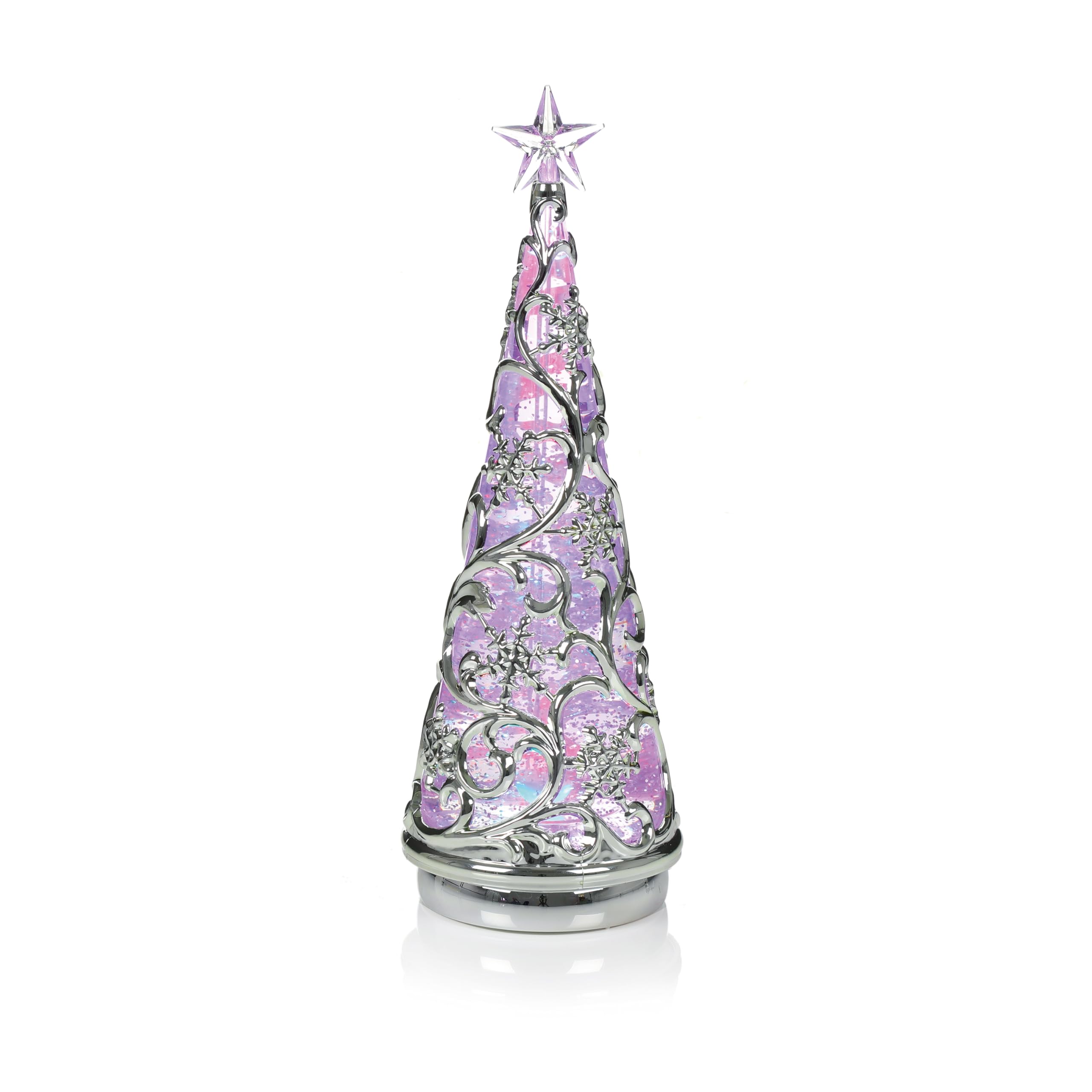 30cm Chrome Glitter Water Spinner Christmas Tree - White & Colour Change - Dual