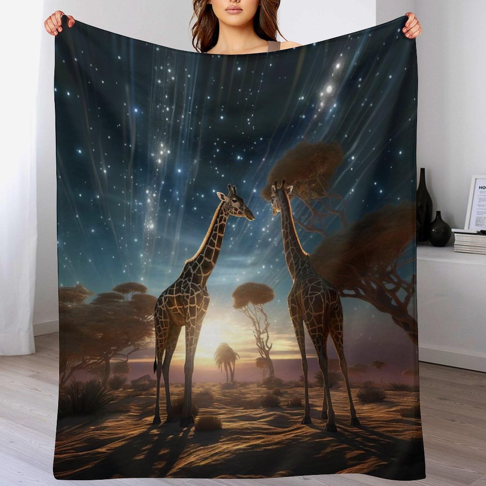 Couverture super douce en flannel motif girafe pour lit et sofa