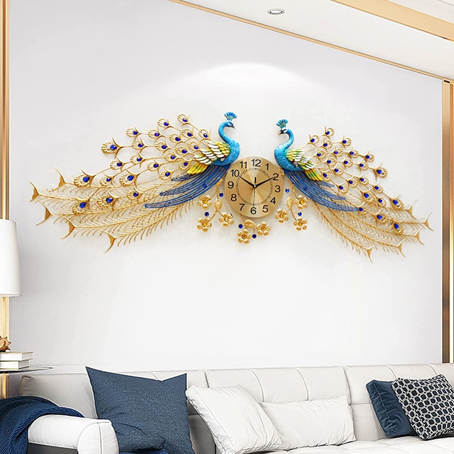 SaryEdge Wall Clock Modern Art Wall Clock Large Metal Peacock Wall Clock for Living Room Decor Silent Movement Bedroom Clock Wall Decoration,C Wall Decor Clock, A-B-One Size,A-One,A-One Size
