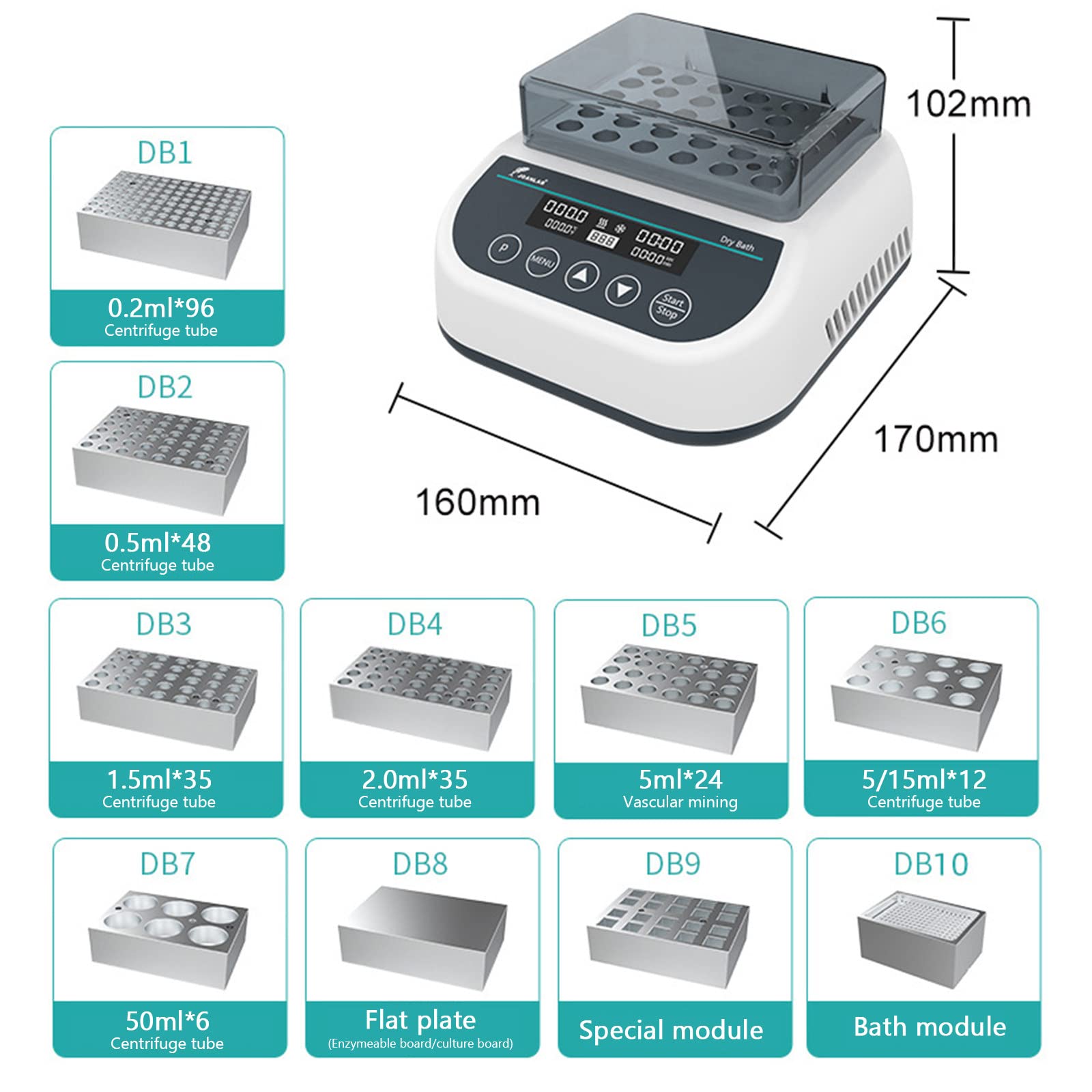 Baño seco termostático de Laboratorio con módulo, Pantalla con múltiples programas, precisión: 0.1 ℃, 96 W, termostato Digital programable con Temporizador,DBHeating/cooling-DB10