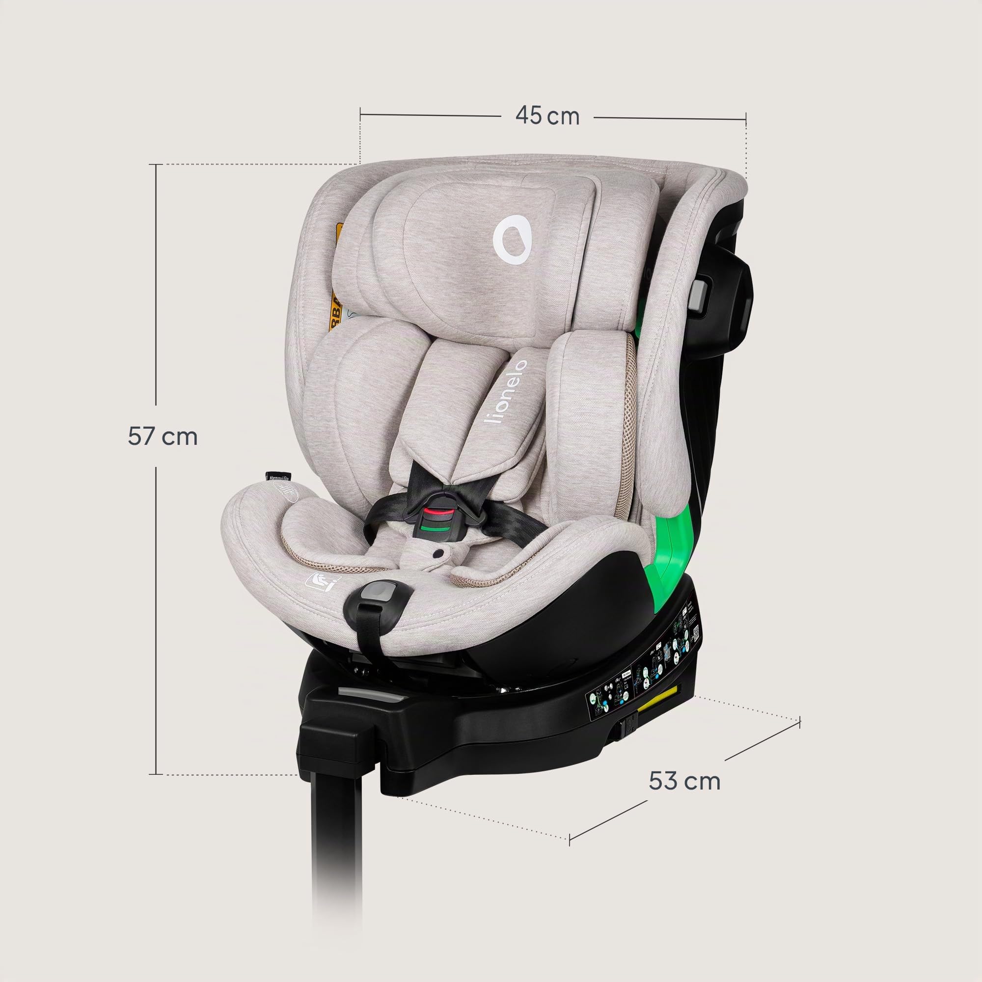 LIONELO HARMONY I-SIZE Drehbarer Kindersitz 360° für Kinder von 40-150 cm | Montage mit ISOFIX + Stabilisierungsbein, Kopfstützen- und Rückenverstellung, Dri-Seat Reduktionseinlage