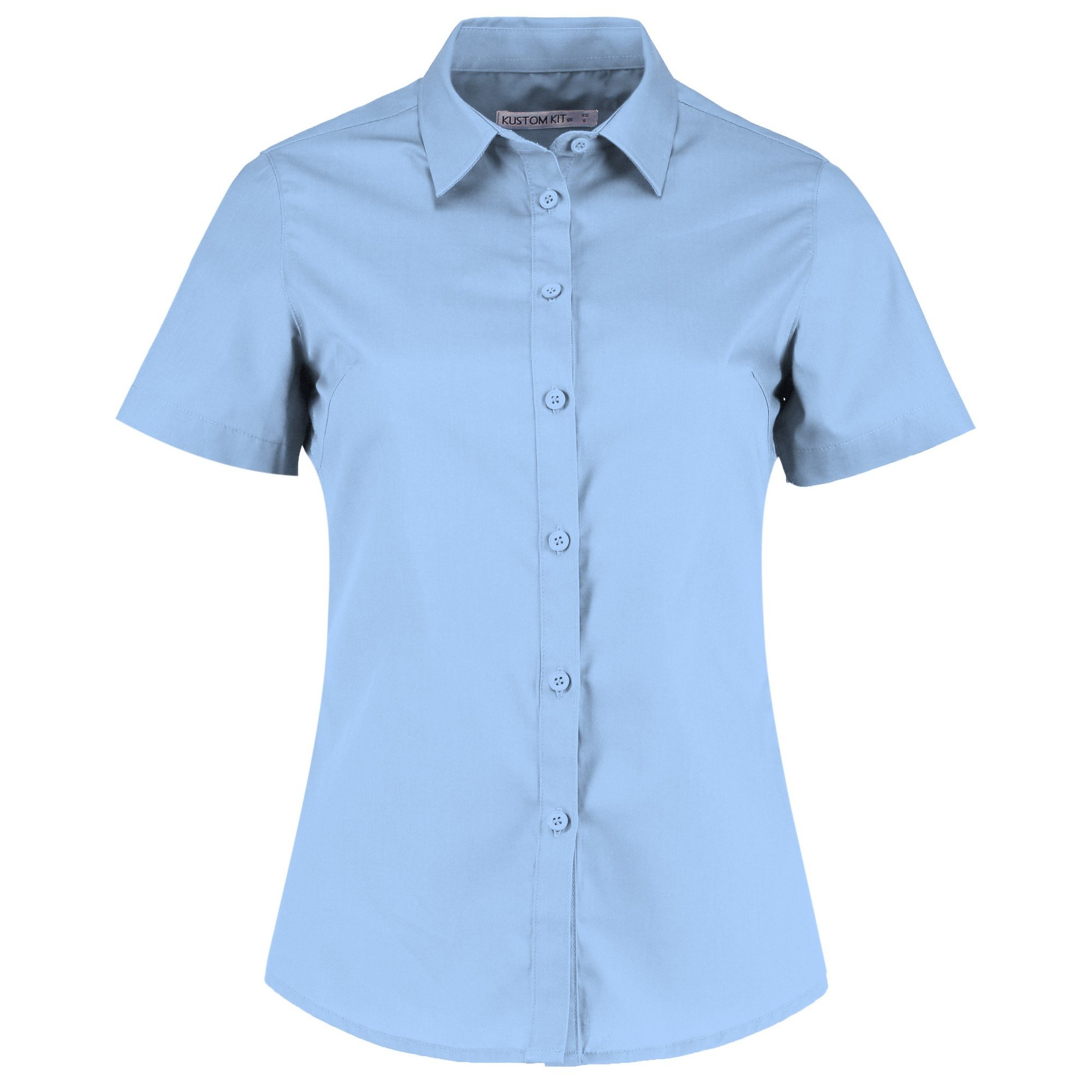 Kustom Kit Womens Short Sleeve Tailored Poplin Business Shirt, Light Blue, Size 14