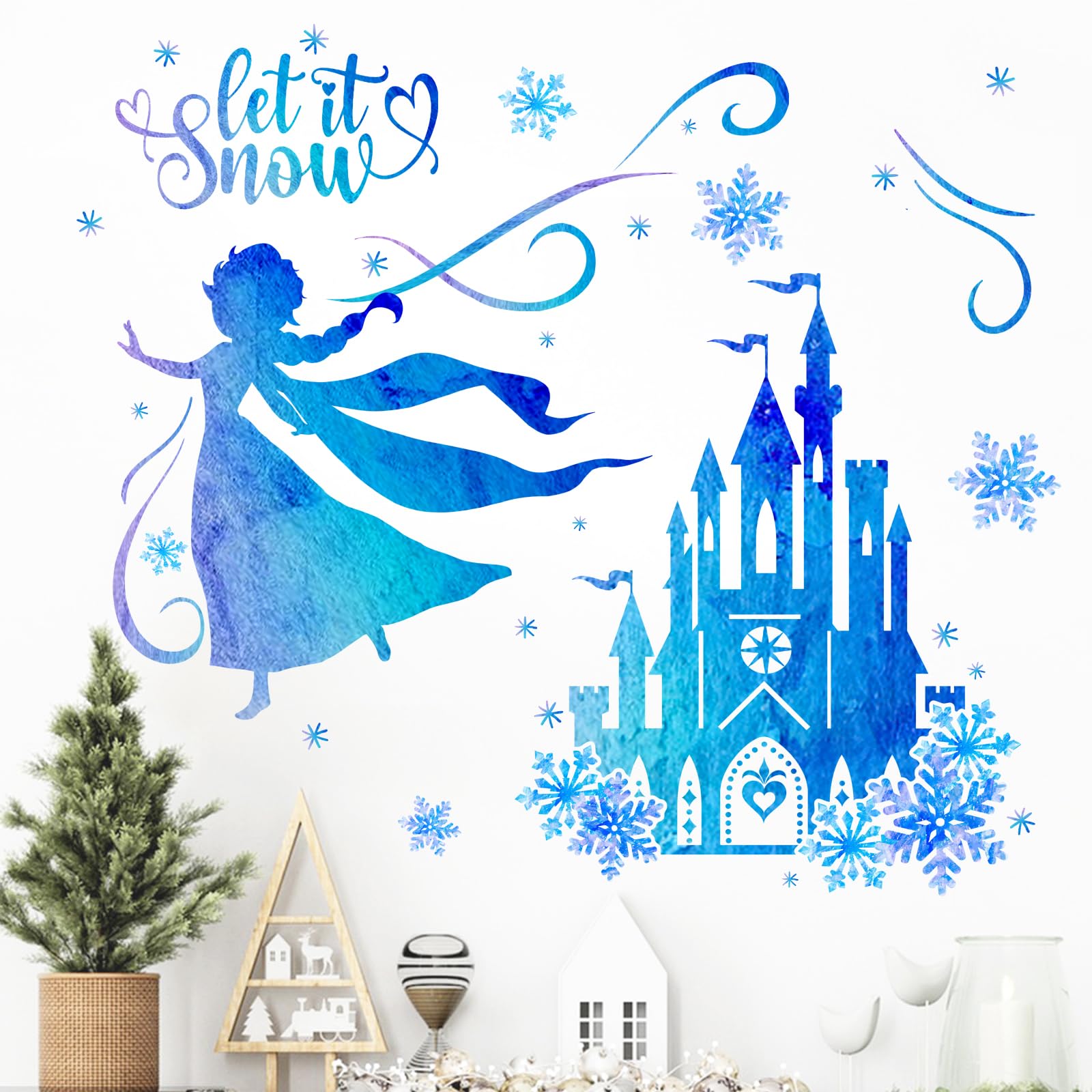 Amazon.com: Mfault Winter Princess Frozen Castle Blue Wall Decals ...