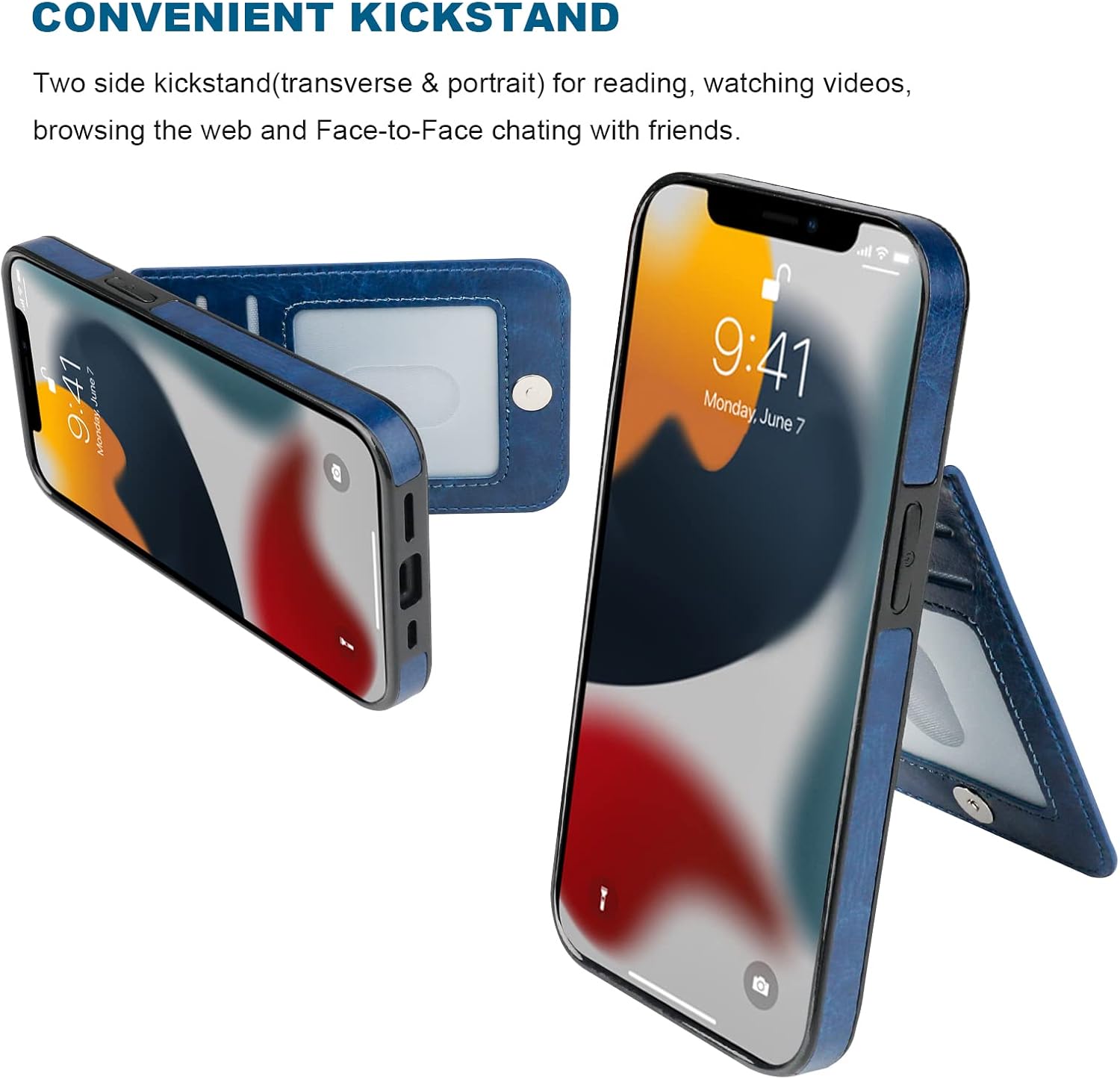 KIHUWEY Compatible with iPhone 13 Pro Case Wallet with Credit Card Holder, Premium Leather Magnetic Clasp Kickstand Heavy Duty Protective Cover for iPhone 13 Pro 6.1 inch(Blue) - Image 5