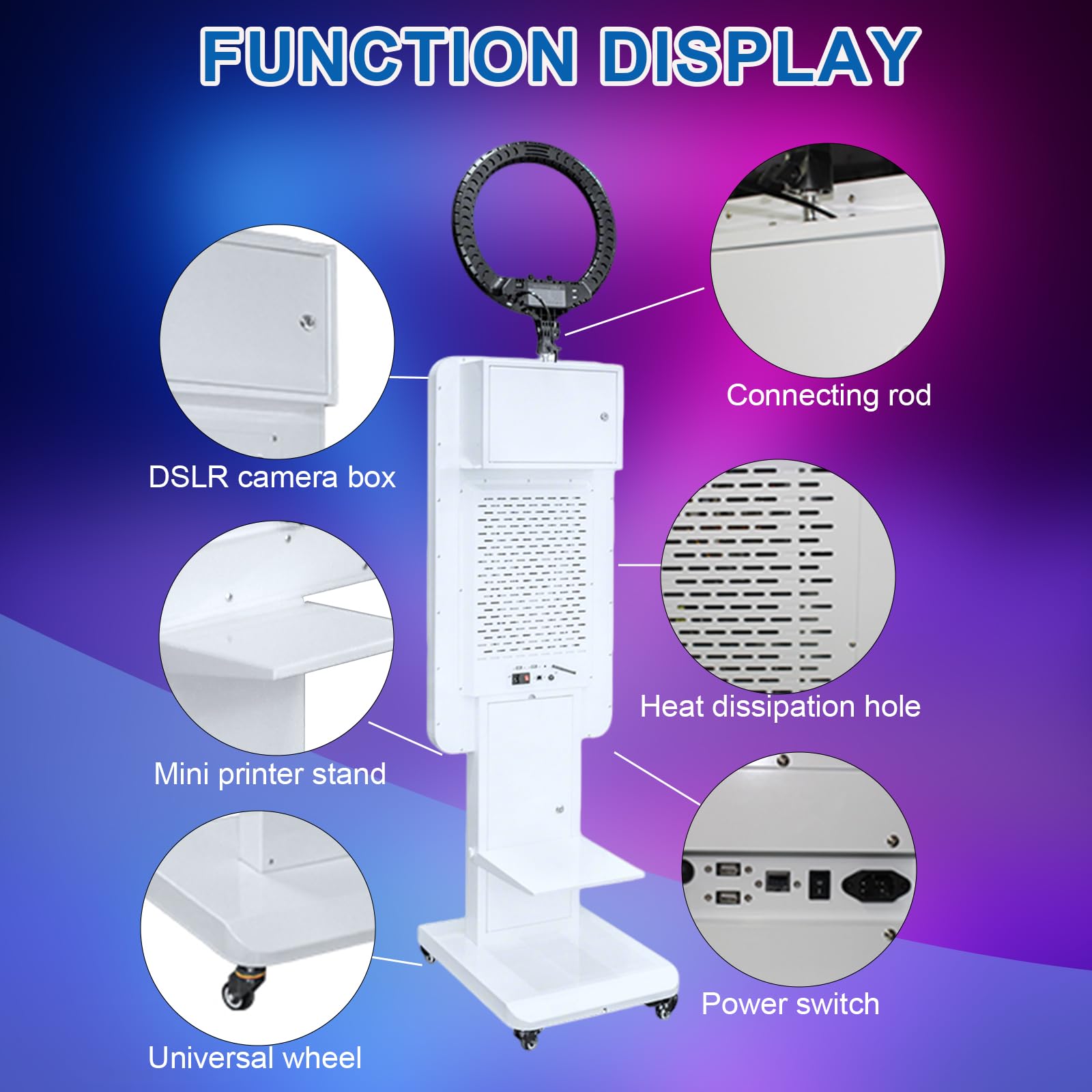 Cabina de fotos con espejo mágico de 45 pulgadas con pantalla táctil de 21.5 pulgadas, máquina de fotomatón de espejo selfie con anillo de luz RGB y funda de vuelo, cabina de fotos DSLR portátil para