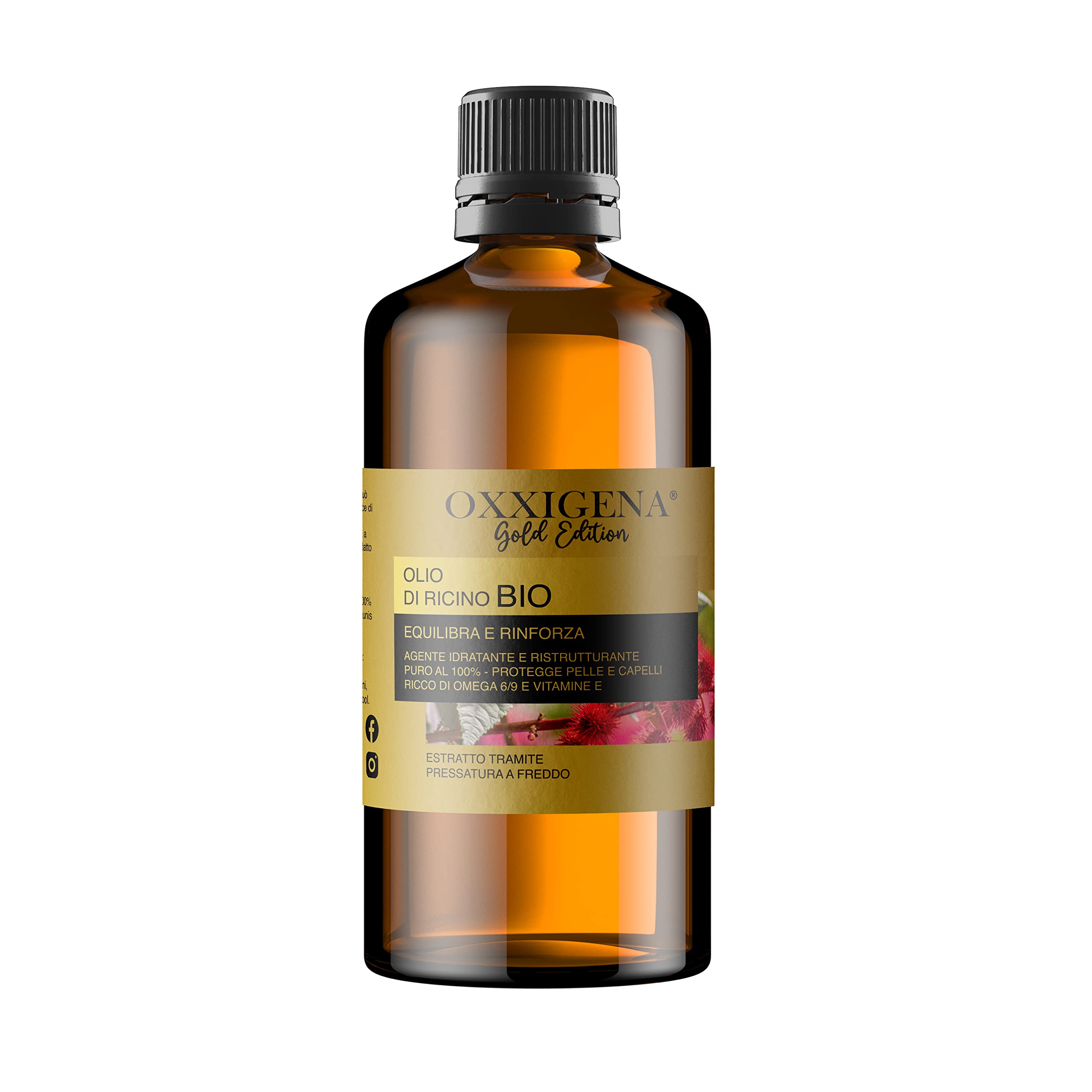 Oxxigena - Aceite de Ricino Virgen BIO y 100% Puro, Gold Edition, Envase de 250 ml, Prensado en Frío, Equilibrado y Reforzado, Nutritivo e Hidratante para Piel y Cabello, Vegano, Sin OGM