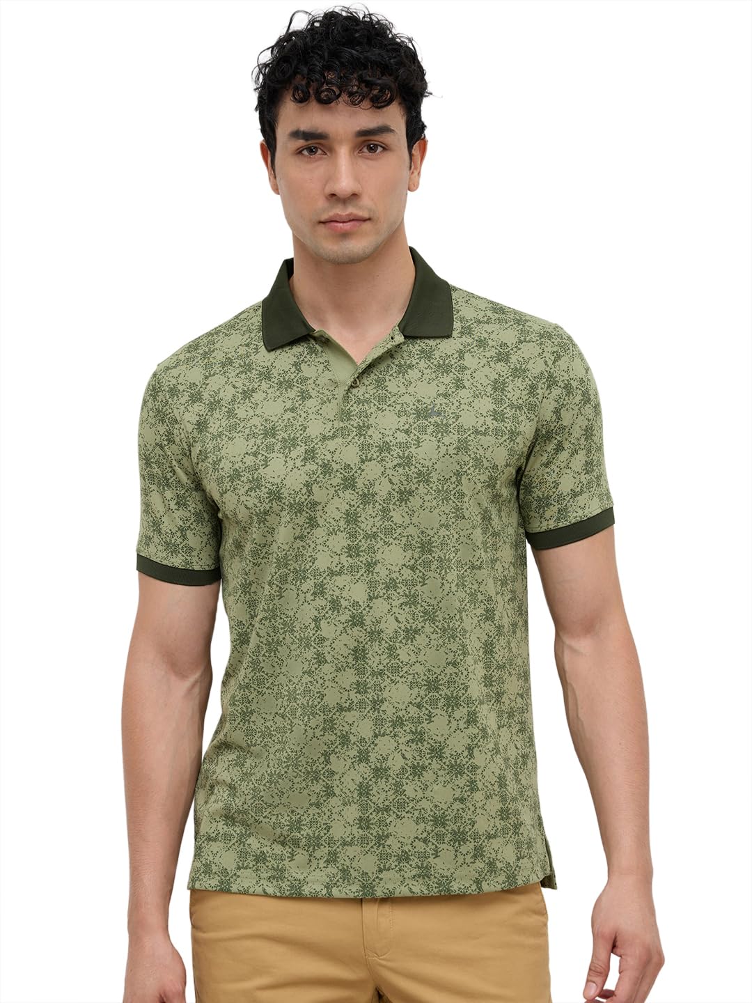 Parx Men Regular Fit Print Pattern Viscose Nylon Blend Polo Neck Half Sleeve Casual T-Shirt-image-1