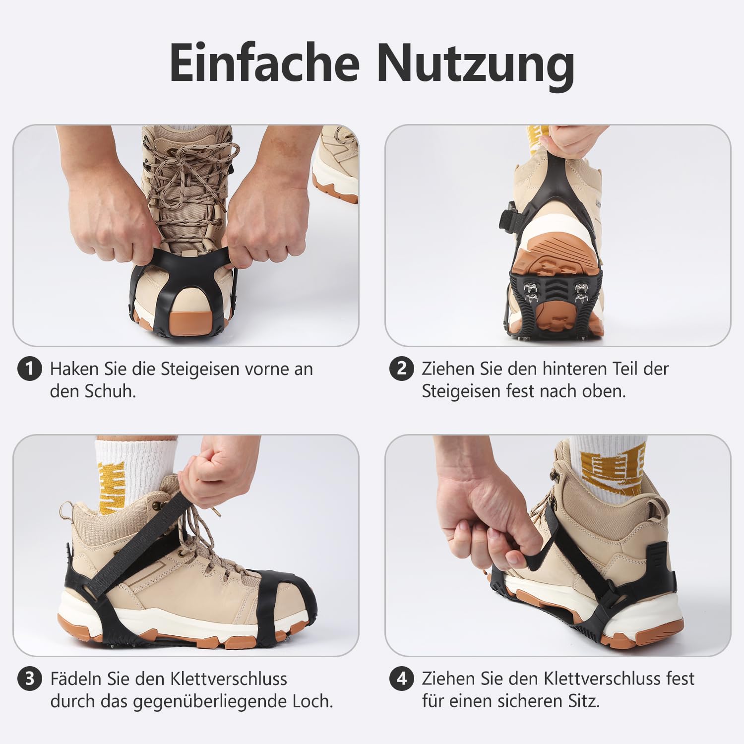 Steigeisen für Bergschuhe mit 11 Zähne Verdickte Schuhkrallen aus Edelstahl Anti-Rutsch Schuhspikes für Wandern Trail Running Trekking Winter Outdoor