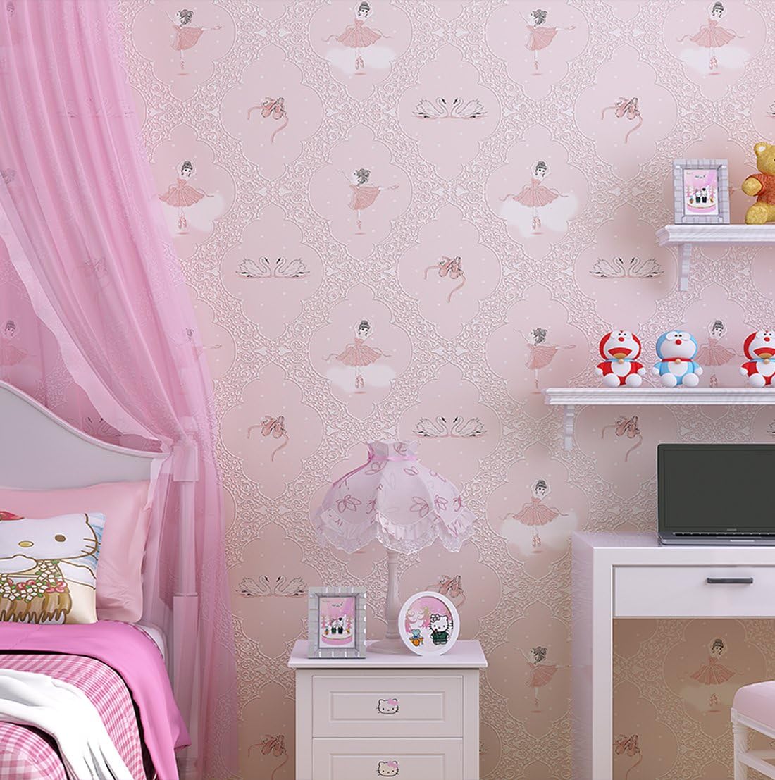 Amazon Smile Diy 壁紙シール 簡単 貼付シール壁紙 可愛い プリンセス風 不織布紙 壁紙 はがせる 女の子 部屋 ベッドルーム リビングルームの背景 53cmx5m 壁紙