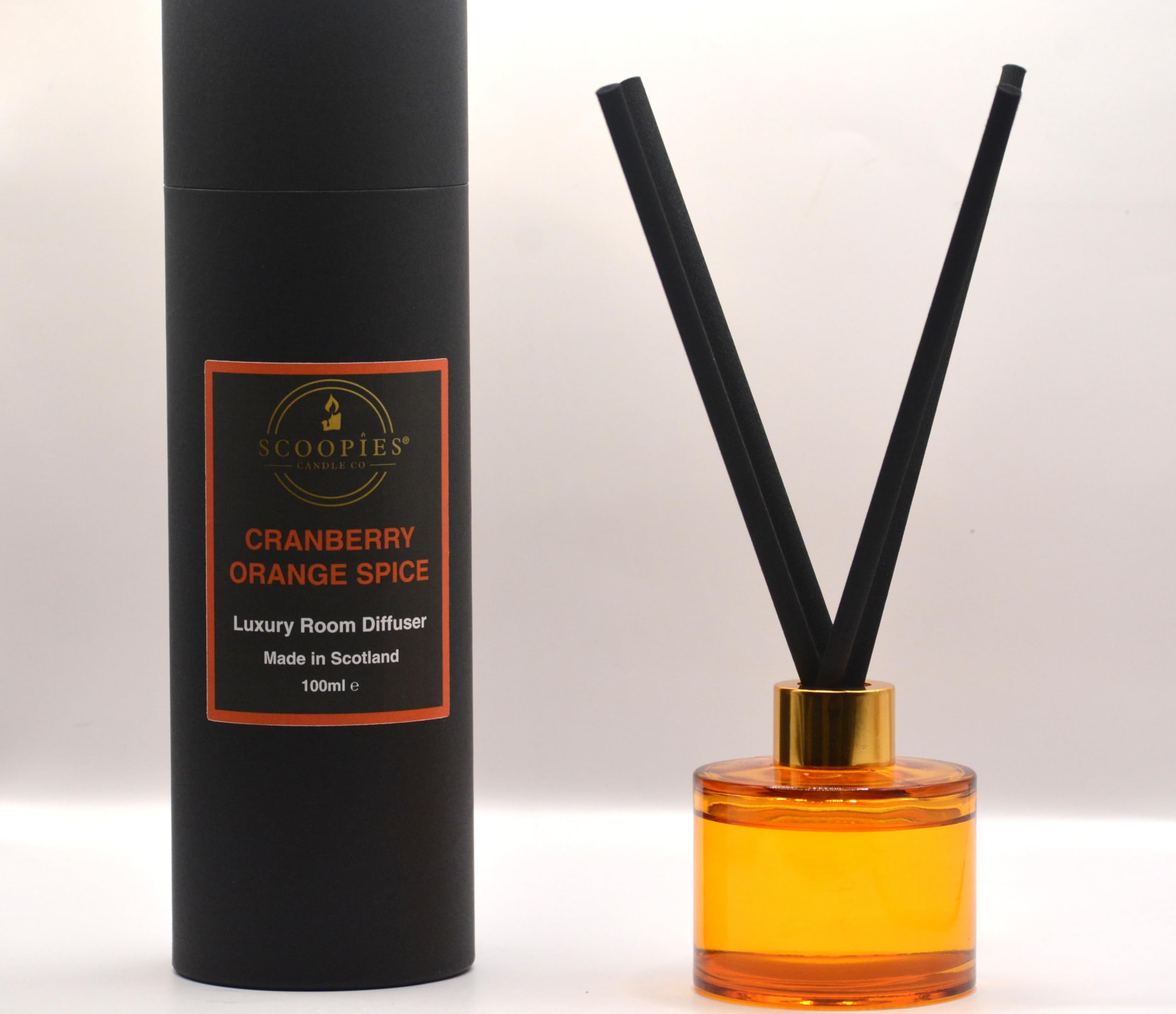Scoopies Candle Co Luxury Scented Reed Room Diffuser, 100ml, Handmade in Scotland, Vegan (Cranberry Orange Spice)