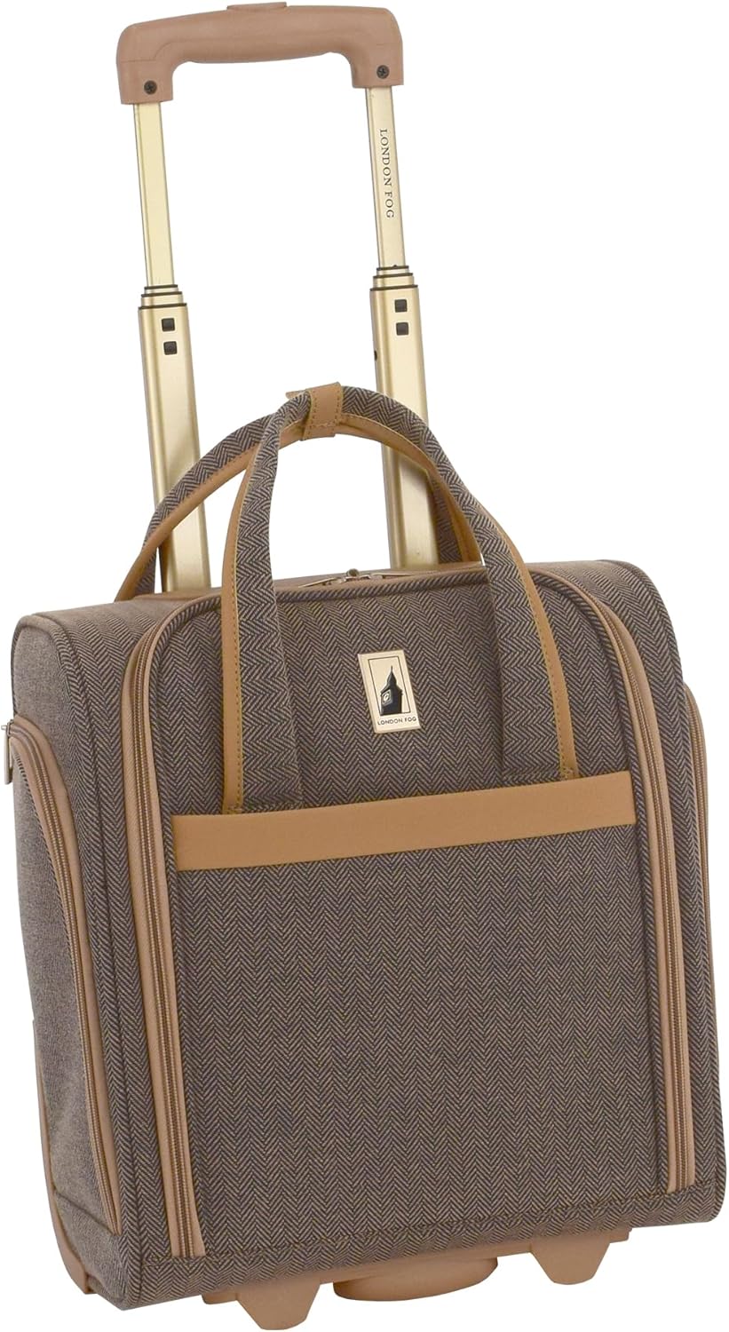 London Fog Kensington Navy Sand Herringbone 15″ Verticle Under Seat Bag, 15 inch