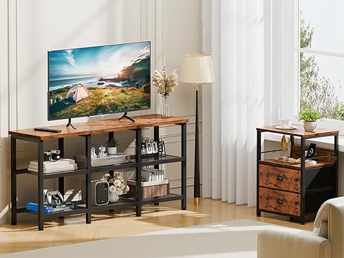 Miniatura 3 de Furologee Soporte de TV, mesa consola pequeña con estantes de almacenamiento de 3 niveles, centro de entretenimiento industrial para televisores de