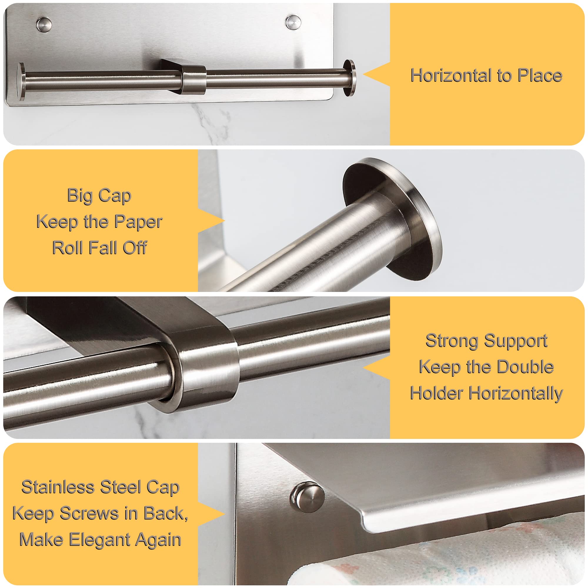 BGL Toilet Paper Holder with Shelf Brushed Nickel Double Head Toilet Tissue Roll Holder 304 Stainless Steel Wall Mount for Bathroom — Amazon image 4