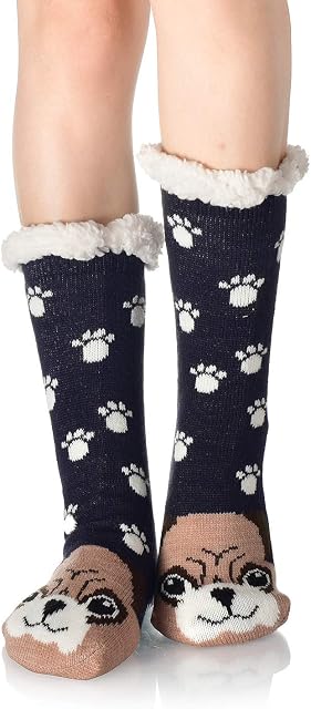 WYTartist Women Slipper Socks Super Soft and Warm Fleece Lined Socks Stripe Cute Animals Winter Socks for Women and Girls
