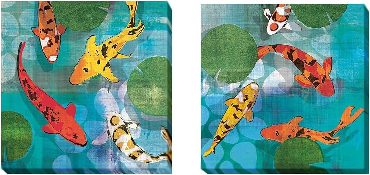 Lucky Koi I & II by Tandi Venter 2-pc Premium Gallery-Wrapped Canvas Giclee Art Set 18 in x 18 in Each Canvas in Set, Ready-to-Hang