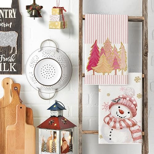 Miniatura 3 de Artoid Mode Juego de 2 toallas de cocina de invierno con diseño de copos de nieve de árbol de Navidad, 18 x 26 pulgadas, decoración navideña de