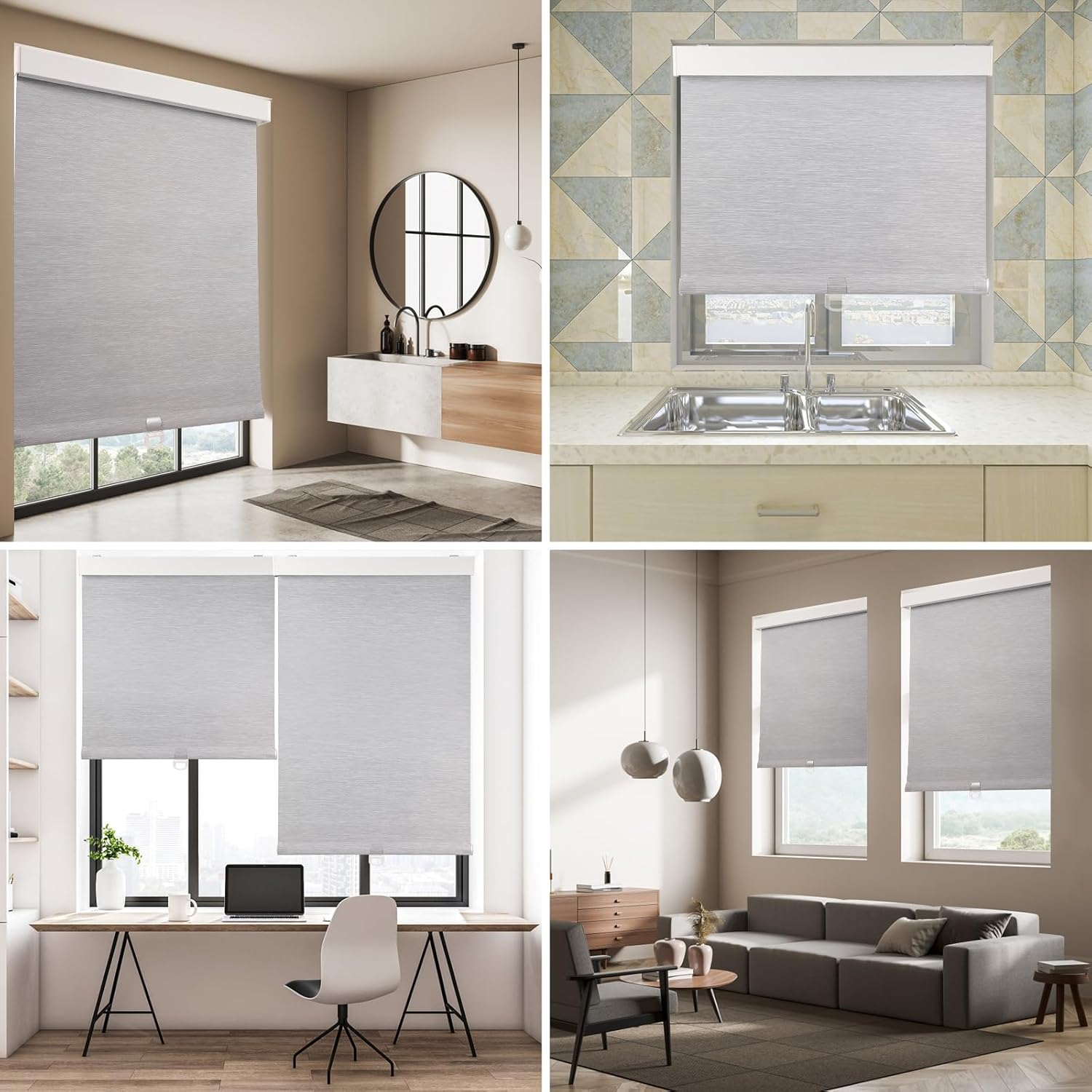 OCTO Cordless Blackout Roller Shades for Indoor Windows,Free-Stop Shade with Valance,Thermal Insulated Woven Fabric,UV Protection,Blinds for Home,Office,Easy to Install(72" H x 33" W, Grey)