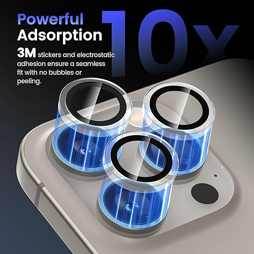 Miniatura 4 de Tensea Protector de lente de cámara para iPhone 15 ProiPhone 15 Pro Max, protector de pantalla de vidrio templado 9H, anillo individual transparente