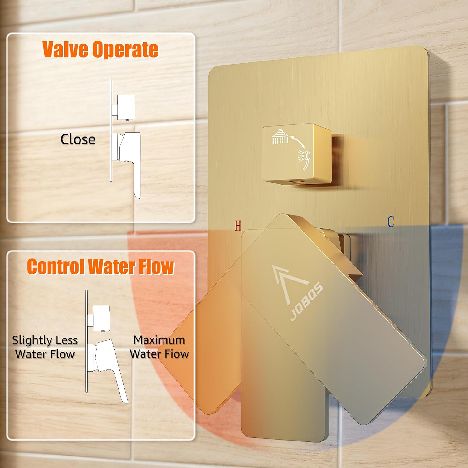 Shower System Modern Rain 8 inches Brass Faucet Set With Valve and Diverter Shower Mixer With Handheld High Pressure Square Rainfall Shower Valve (8'' Wall Mount, Brushed Gold)