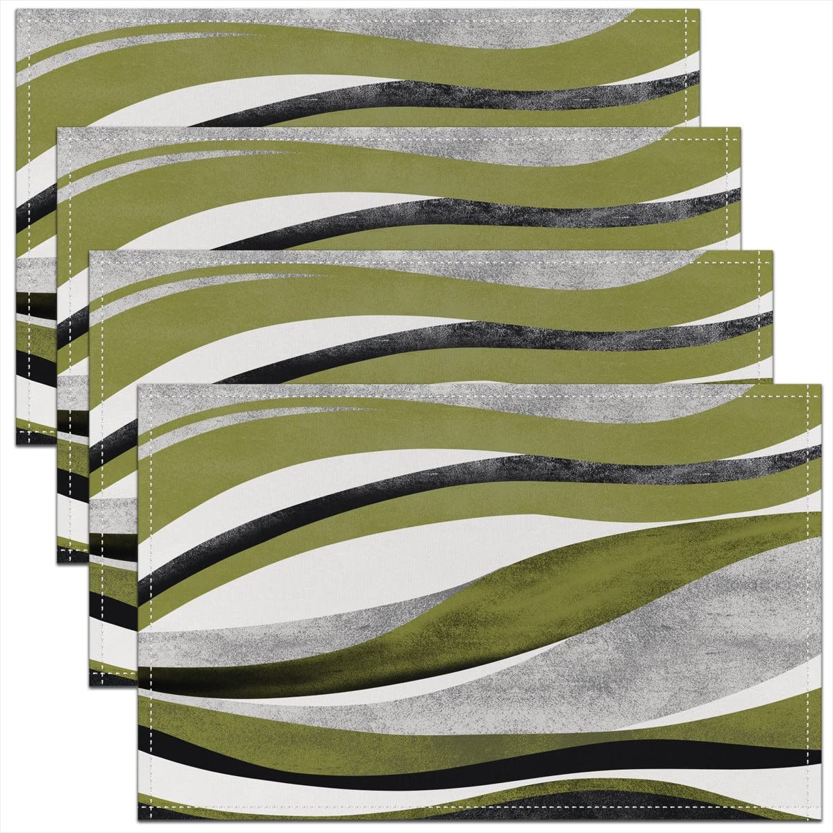 Olive Green Grey Stripe Table Place Mats, Set 45x30cm Placemats Set of 4 for Geometric Placemat for Kitchen Dining Table Indoor Outdoor Set Modern Striped Art